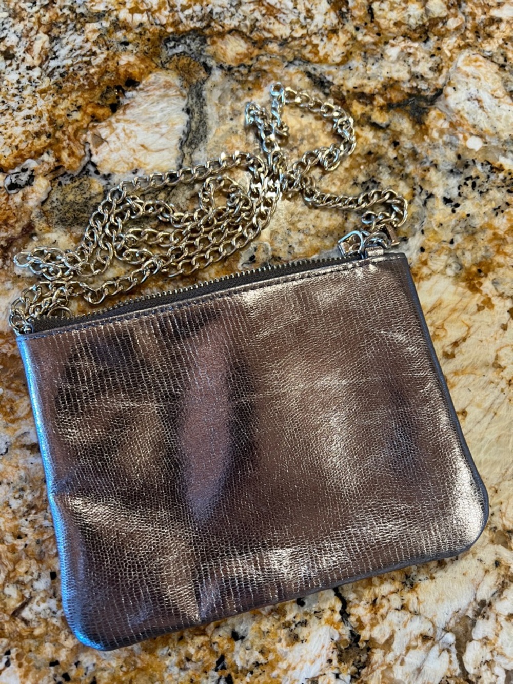 Big Buddha Metallic Pewter Crossbody Bag with Gold Chain
